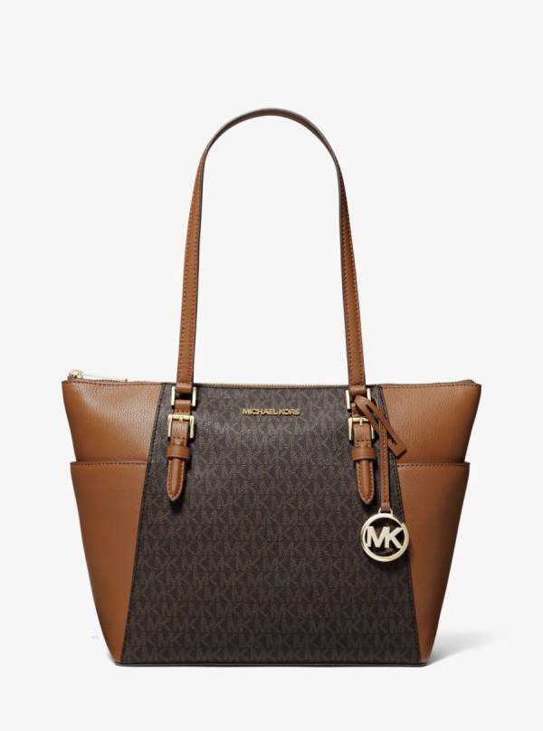Damske Prenosná Taška Michael Kors Charlotte Large Logo and Leather Top-Zip Hnede - Kabelky Michael Kors Lacne | GNHYS-5246